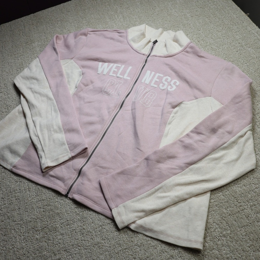 Wild Fable Wellness Club Zip Up Sweatshirt Blush Pink Cream 3X NWT